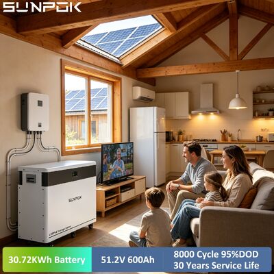 Sunpok Brand New Design Home Solar System Smart BMS 30kW 30kVA 48V LiFePO4 Battery 51.2V 600Ah 30kWh Lithium Battery Pack