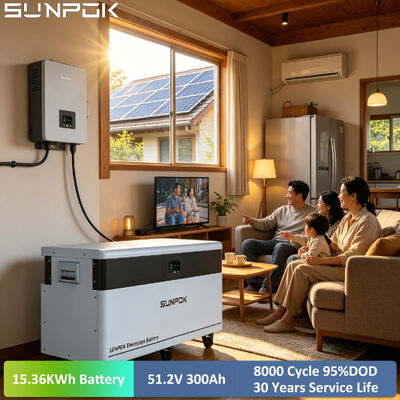 SUNPOK 51.2V 300Ah Lithium Iron Phosphate 15kwh LiFePO4 Battery 15.36kWh Rechargeable Battery for Solar Energy Storage