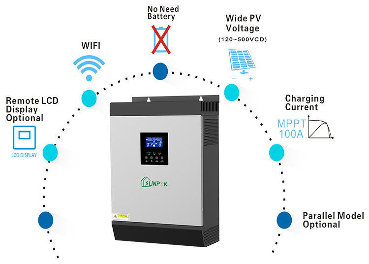 خارج الشبكة الهجين 3 Kw 5 Kw 10 Kw 15 Kw أحادية الطور المقلوب للنظام الشمسي
