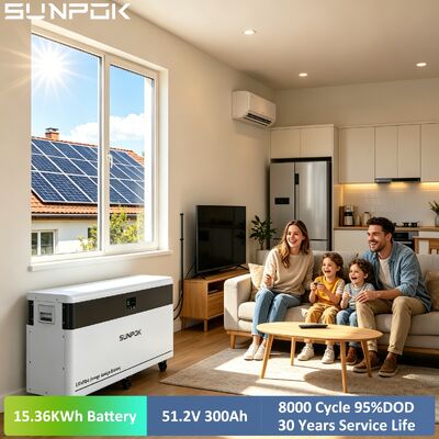 SUNPOK 51.2V 300Ah LiFePO4 Lithium Battery Pack Vertical Floor-mounted 15kWh Home Energy Storage System 8000+ Cycles