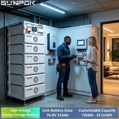 SUNPOK LiFePO4 بطارية ليثيوم أيون HV 24kWh رف مثبت 76.8V 314Ah خارج الشبكة بطارية تخزين الطاقة لC & I