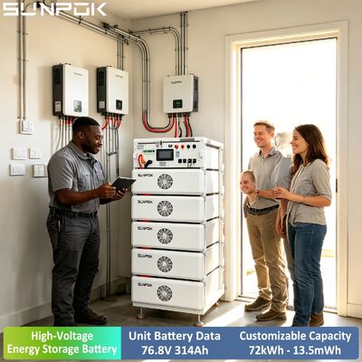 نظام تخزين الطاقة الصناعي لليثيوم يون التجاري Sunpok 314AH 76.8V 24KWH حماية IP54 عالية الجهد