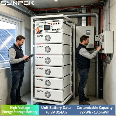 بطارية ليثيوم معززة Sunpok عالية الجهد 76.8 فولت 314 أمبير ساعة 100 كيلو واط ساعة 200 كيلو واط ساعة 500 كيلو واط ساعة نظام بطارية LiFePO4 تجاري