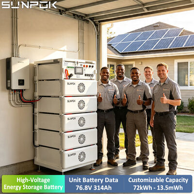 بطارية SUNPOK 76.8 فولت 314 أمبير ساعة مثبتة على رف ذات جهد عالٍ قابلة للتطوير من 100 كيلوواط ساعة إلى 500 كيلوواط ساعة للتخزين الصناعي